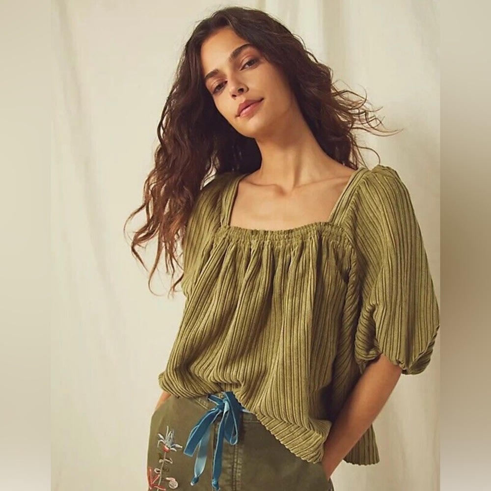 FREE PEOPLE Raquel cord blouse size XS Sage Green Excellent Pre-Owned Condition